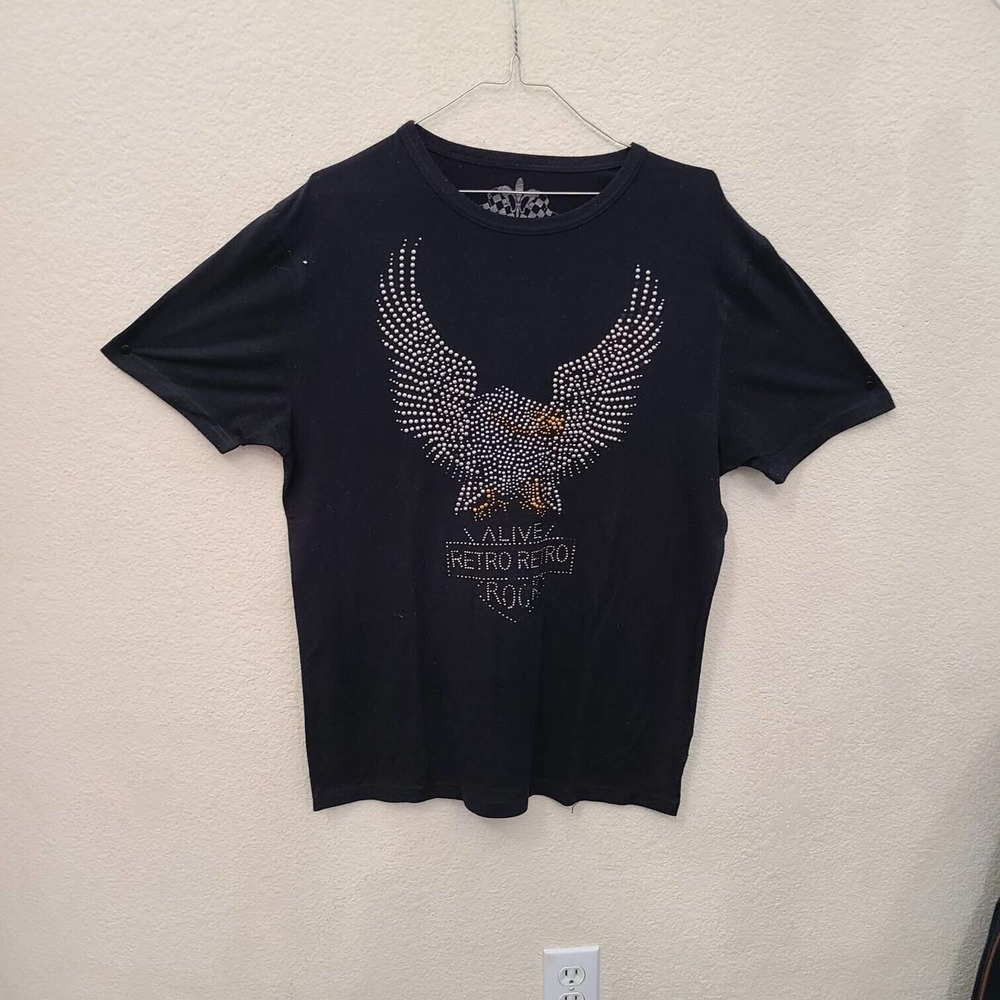 Retro Black With Rhinestones Boy's Short Sleeve Top Size M